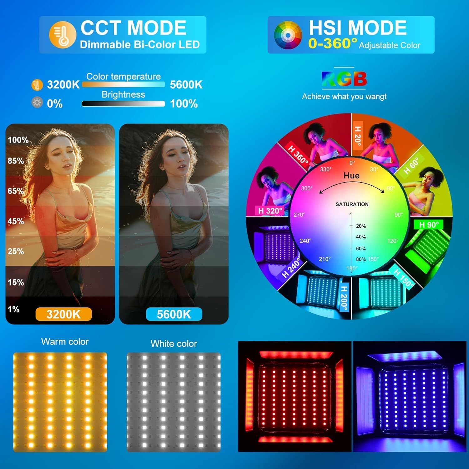 RGB LED 비디오 조명 키트, 3팩 스튜디오 비디오 - Photography Lighting Youtube 리뷰 및 가격