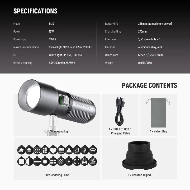 4가지 색상/20개 고보 필터/7500mAh, 10W  - Photography Lighting Basics 리뷰 및 가격